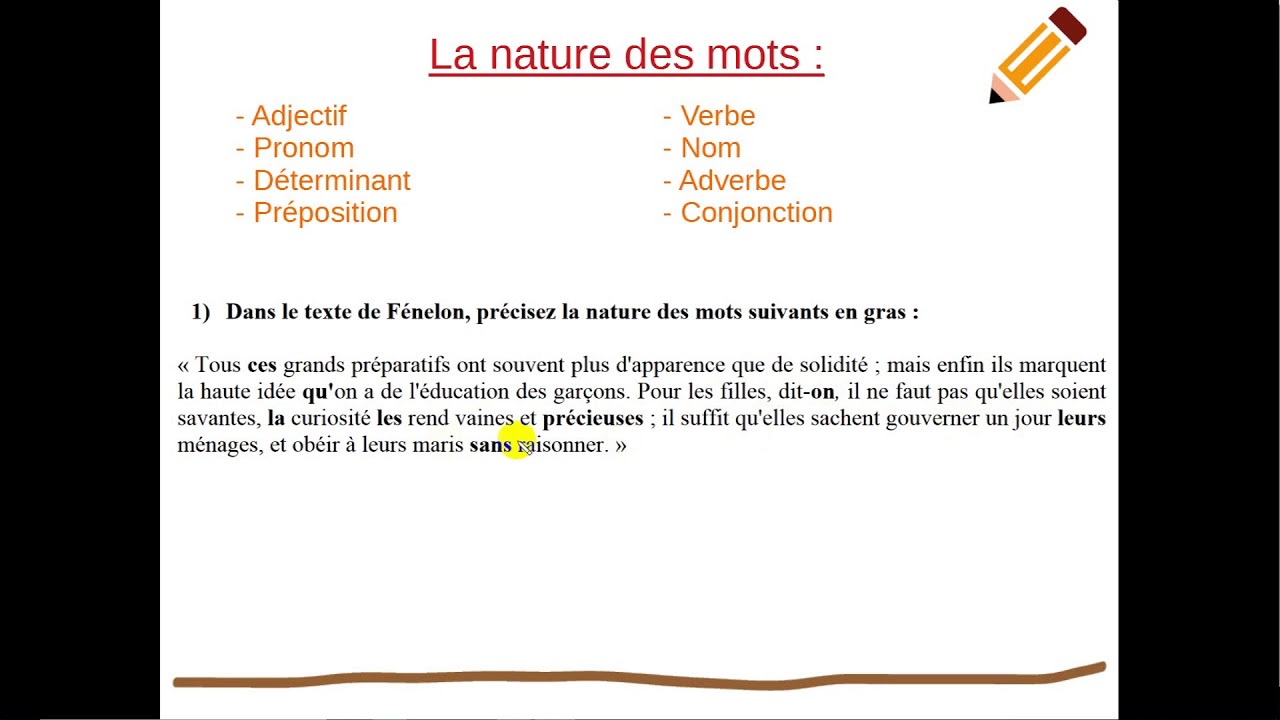 LA NATURE DES MOTS - Exercice d'application 1 CRPE