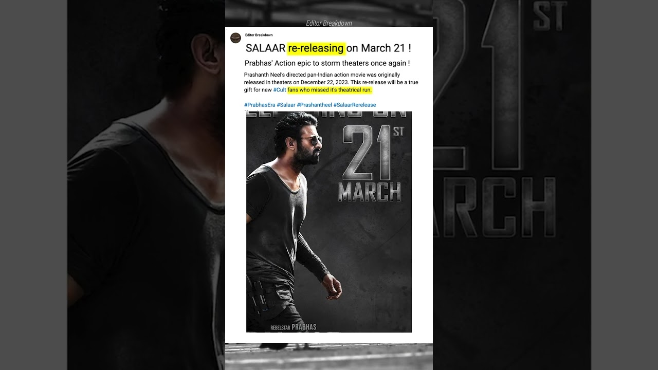 Salaar Re-releases on March 21 🎬