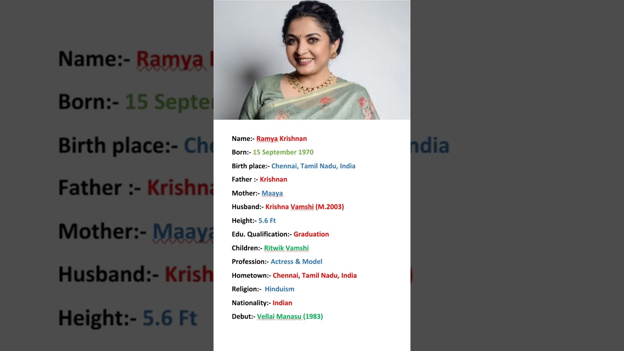 Ramya Krishnan: Versatile Indian Actress 🎬