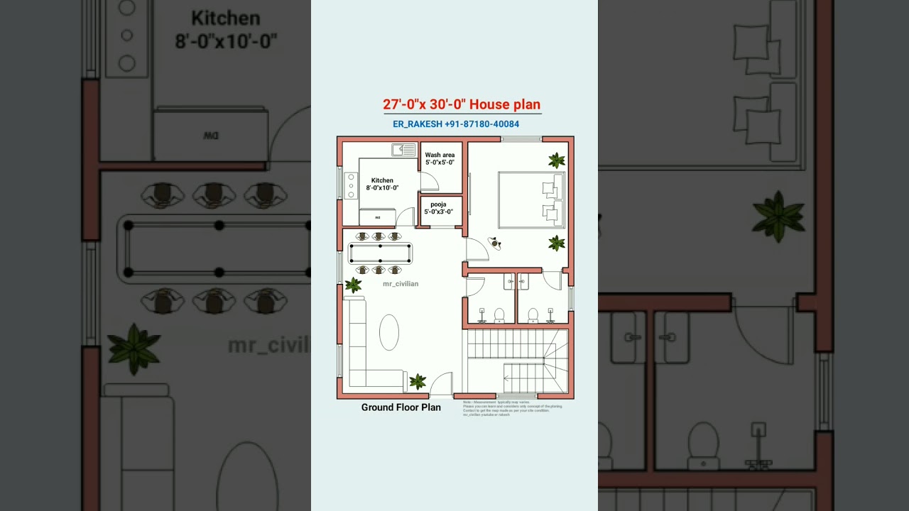 27x30 1BHK House Plan | 810 sqft 🏡