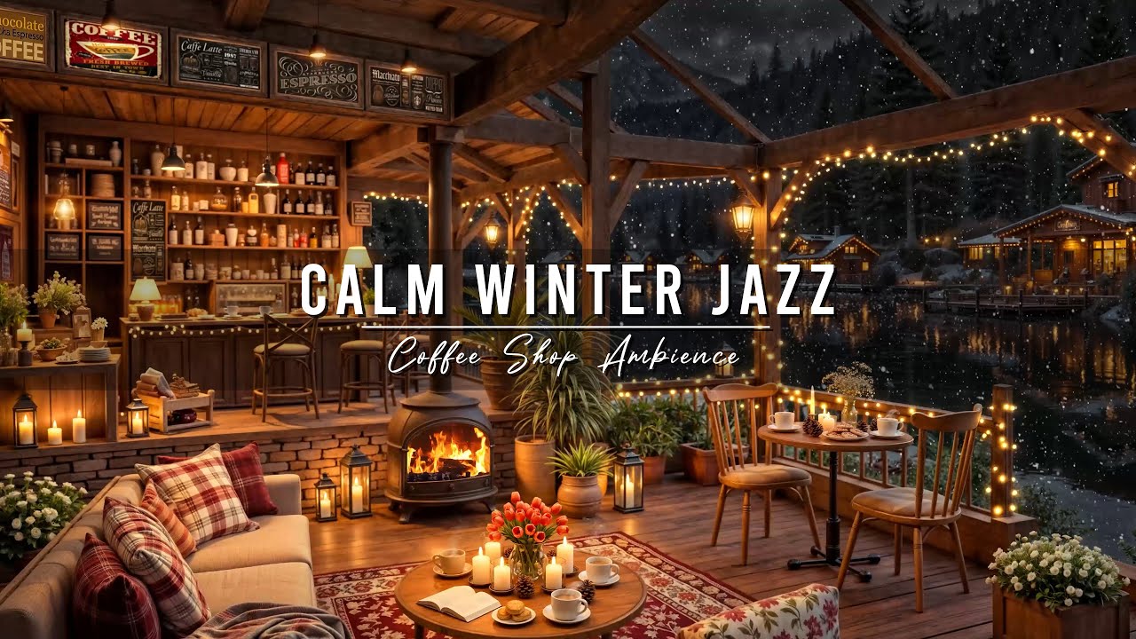Winter Night Jazz & Cozy Coffee Shop Ambience ☕