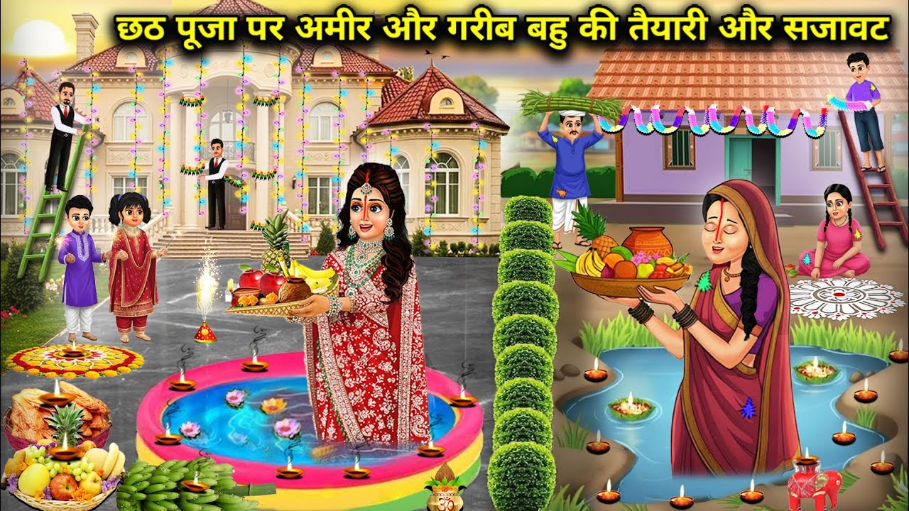 "छठ पूजा पर अमीर और गरीब बहु की तैयारी और सजावट || Rich vs Poor Bahu’s Chhath Pooja"