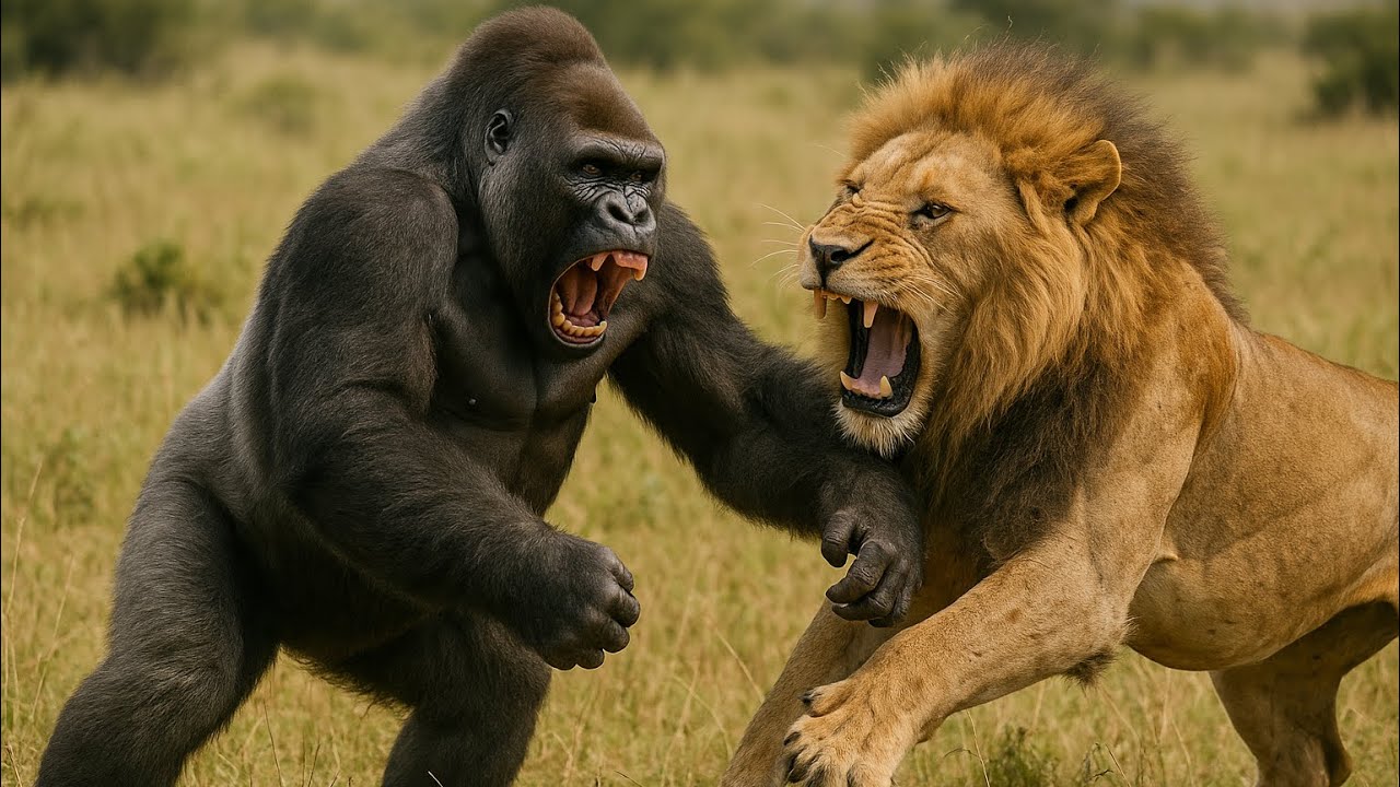 Brave Gorilla Rescues Dog from Lion 🦍