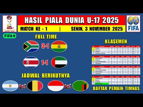 Hasil Piala Dunia U17 2025 Hari Ini ~ AFRIKA SELATAN vs BOLIVIA ~ KOSTA RIKA vs UEA ~ Piala DuniaU17