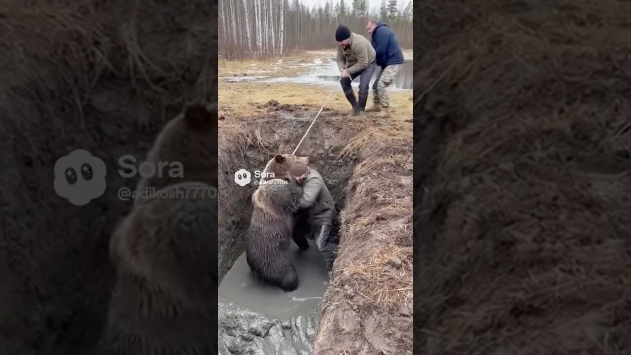 Men Rescue Trapped Bear in Mud Pit π»