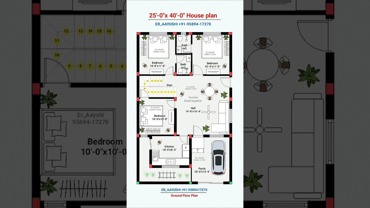 25x40 House Plan with 3 Bedrooms 🏡