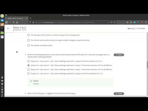 Coursera Cryptography University Of Maryland Quiz Week 2 Answer