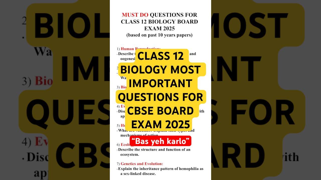 Class 12 Biology Key Questions for CBSE 2025🔥