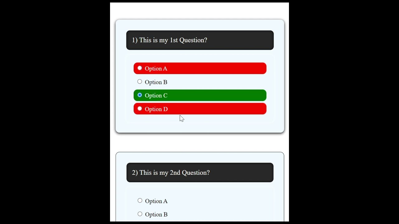 create MCQs using basic HTML, CSS and Javascript with code. #shorts