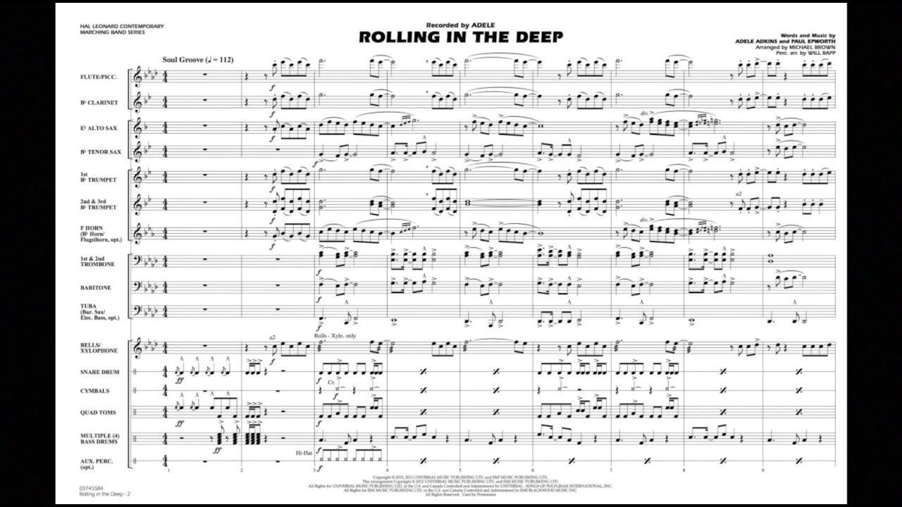 Rolling in the Deep Arranged by Michael Brown