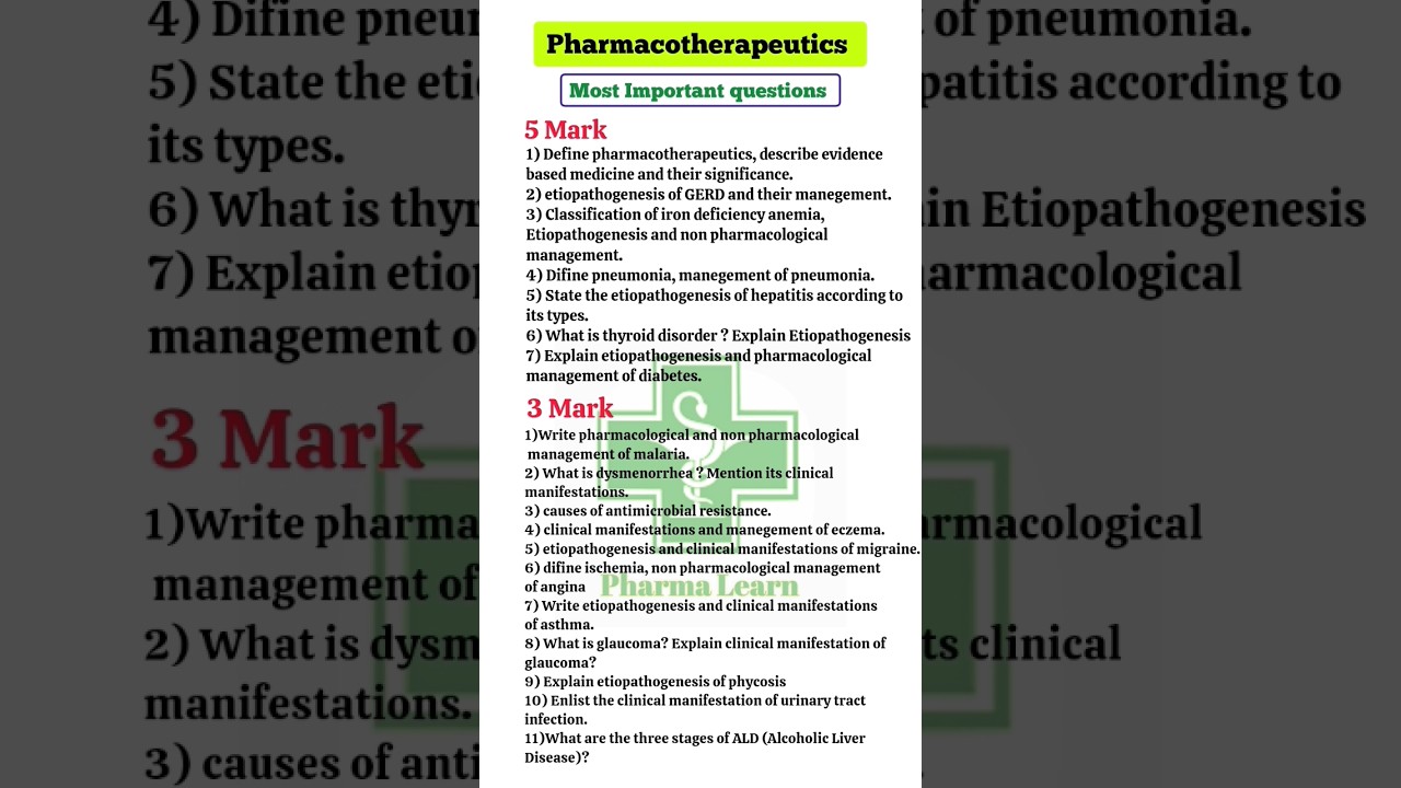 Pharmacotherapeutics Most important questions || d Pharma 2nd year #dpharma #pharmacy #viral