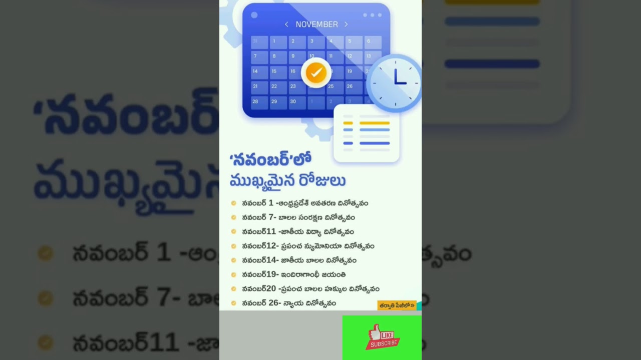Important Days in November 📅 for TSPSC & SSC Exams