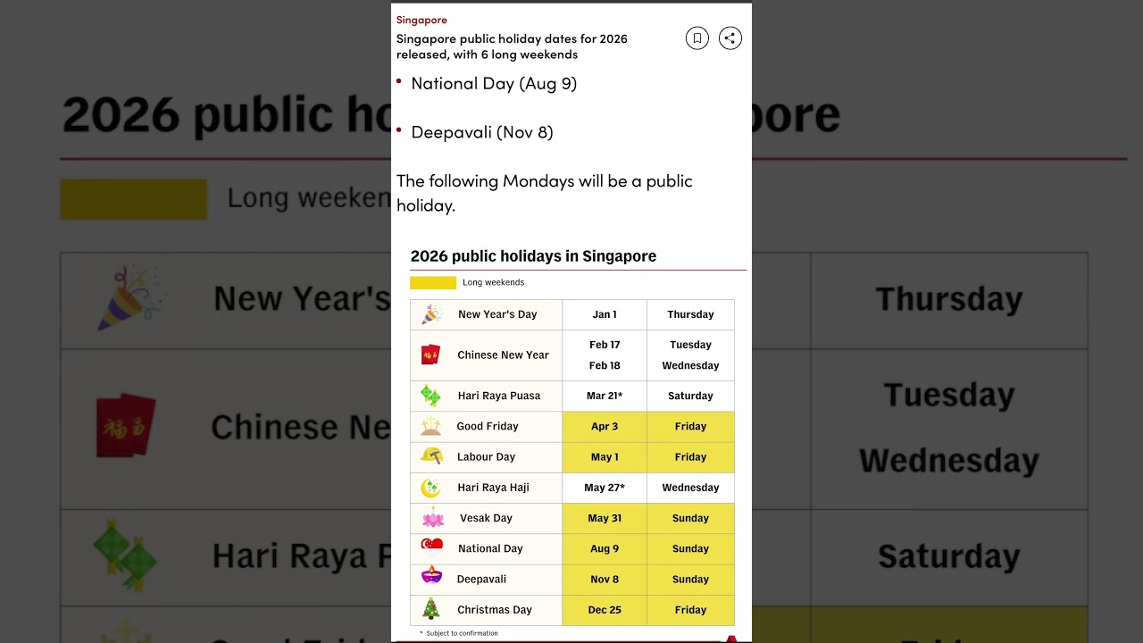 Singapore Public Holidays 2026 🎉