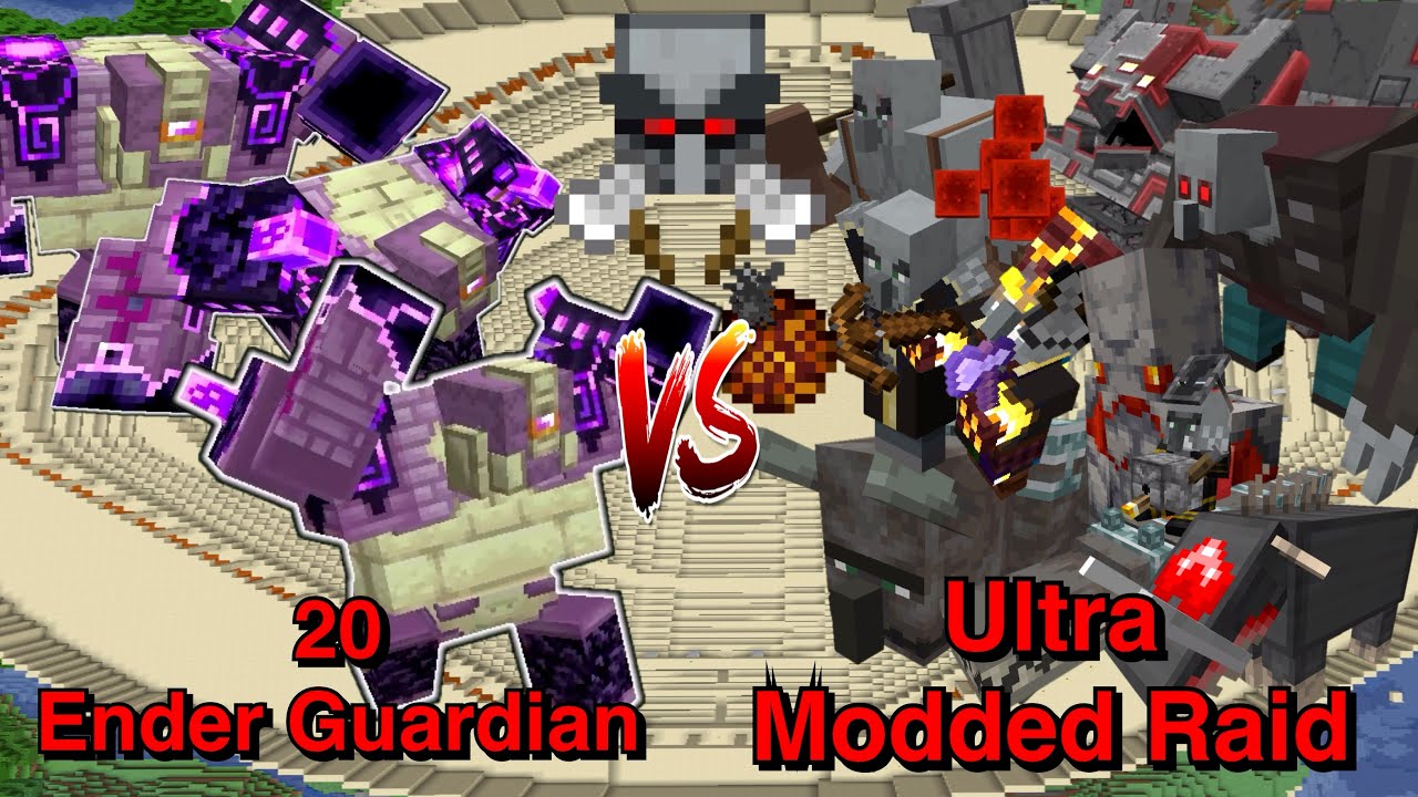Minecraft Mob Battle: 20 Ender Guardians (L_Ender's Cataclysm) vs Ultra Modded Raid