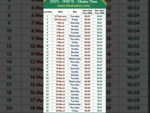 ramadan calendar 2025 pakistan||رمضان المبارک #ramadan