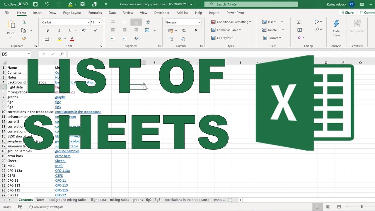 Create Excel Table of Contents with Hyperlinks