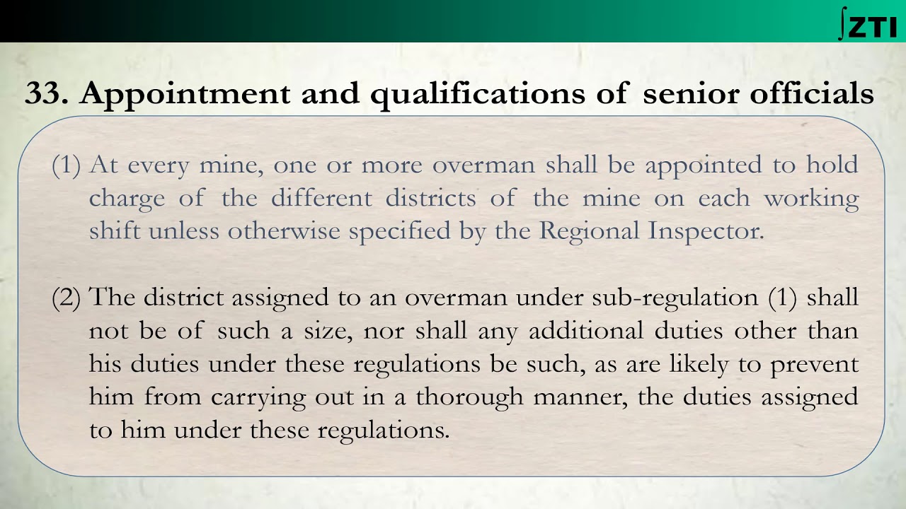 CMR Reg 33: Senior Officials' Appointment & Qualifications