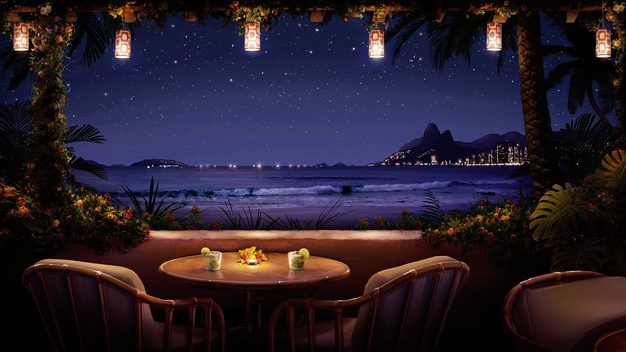 Relaxing Tropical Night Bossa Nova & Ocean Waves 🌴 | Romantic Brazilian Jazz Ambience