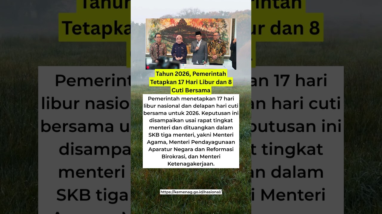 Pemerintah Tetapkan 17 Hari Libur dan 8 Cuti Bersama Tahun 2026