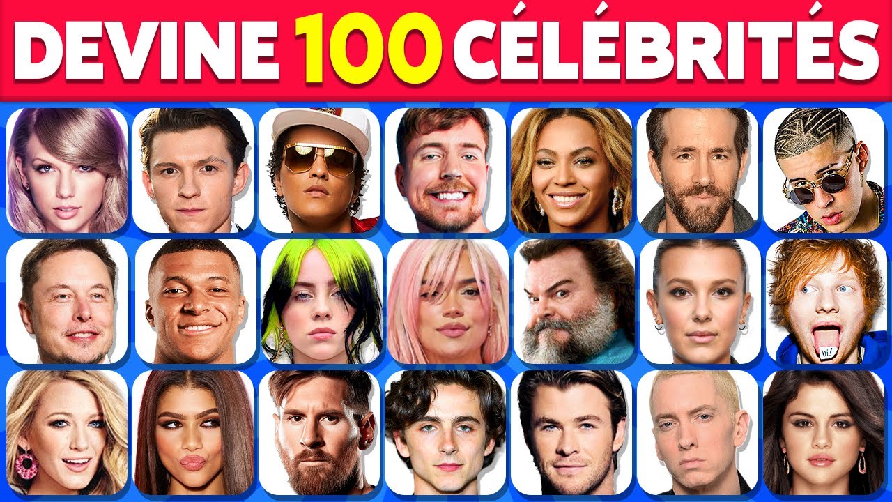 Devine 100 Célébrités et Stars : Chanteurs, Footballeurs, Sportifs et Personnages Historiques