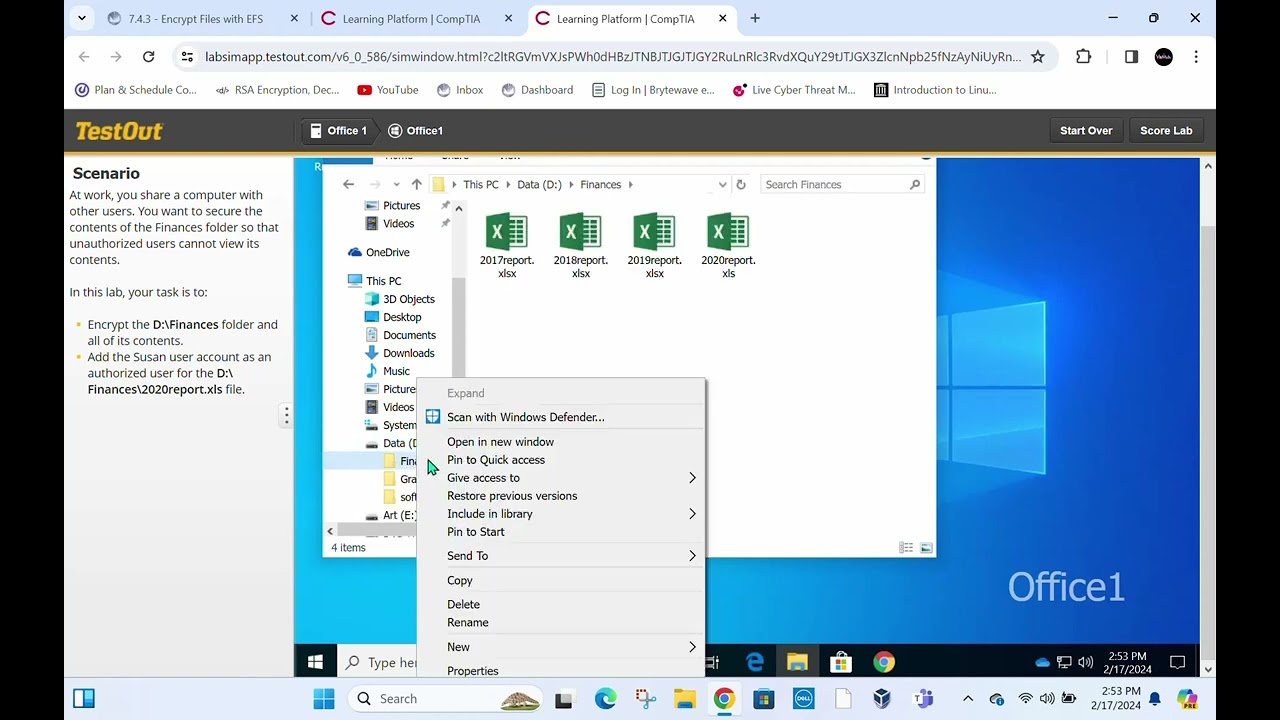 Encrypt Files with EFS in TestOut 7.4.3