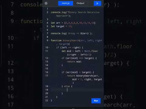Recursive approach binary search | Binary Search Part 2 | #shorts #dsa #recursion #javascript