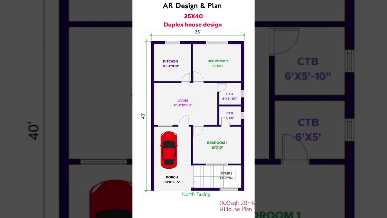 25x40 North-Facing House Design π‘