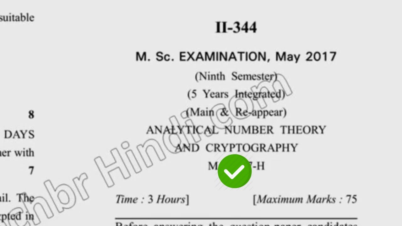 2017 Dcrust MSc Mathematics 9th Semester Question Paper on Analytical Number Theory & Cryptography