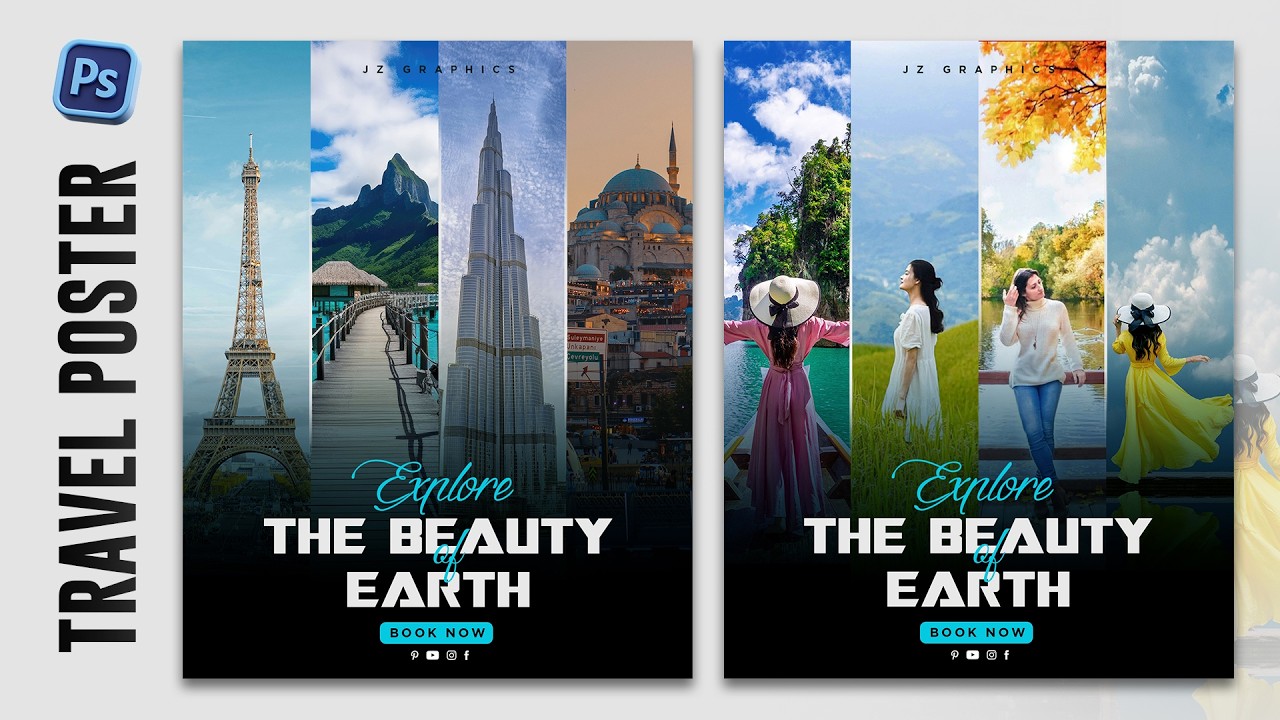 Modern Travel Poster Design in Photoshop ✈️
