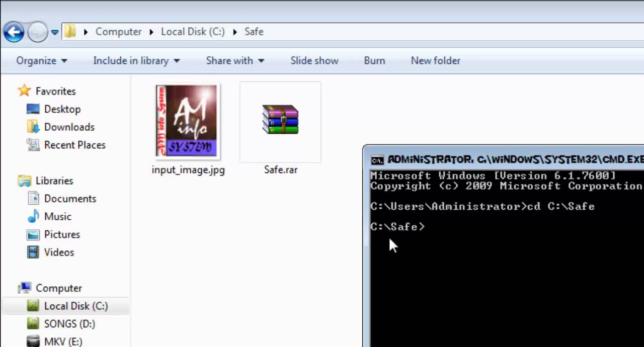 Hide files in image or any other file (image steganography)