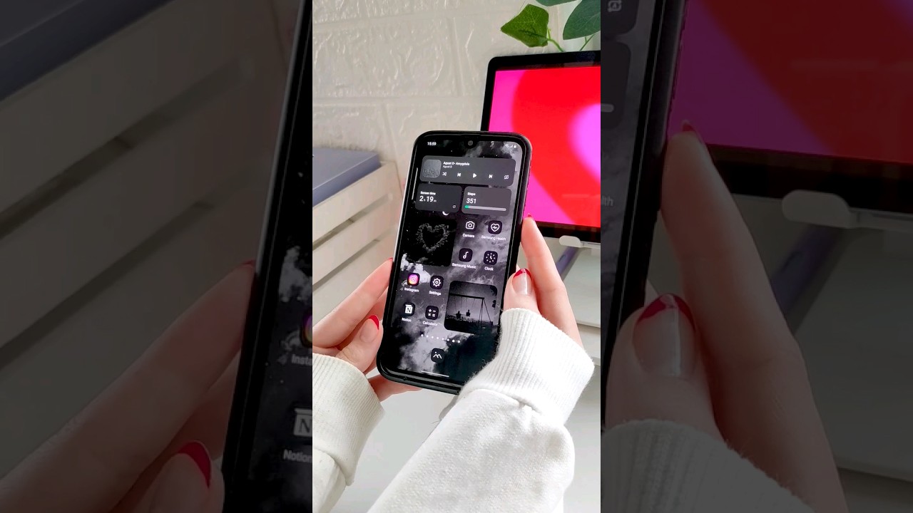 Aesthetic Homescreen in Dark Mode on Galaxy 🖤