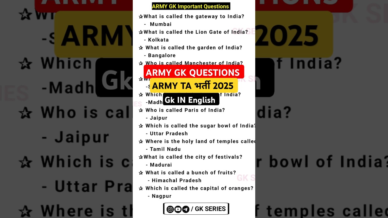 Army Bharti 2025 & TA Recruitment GK Questions🔥