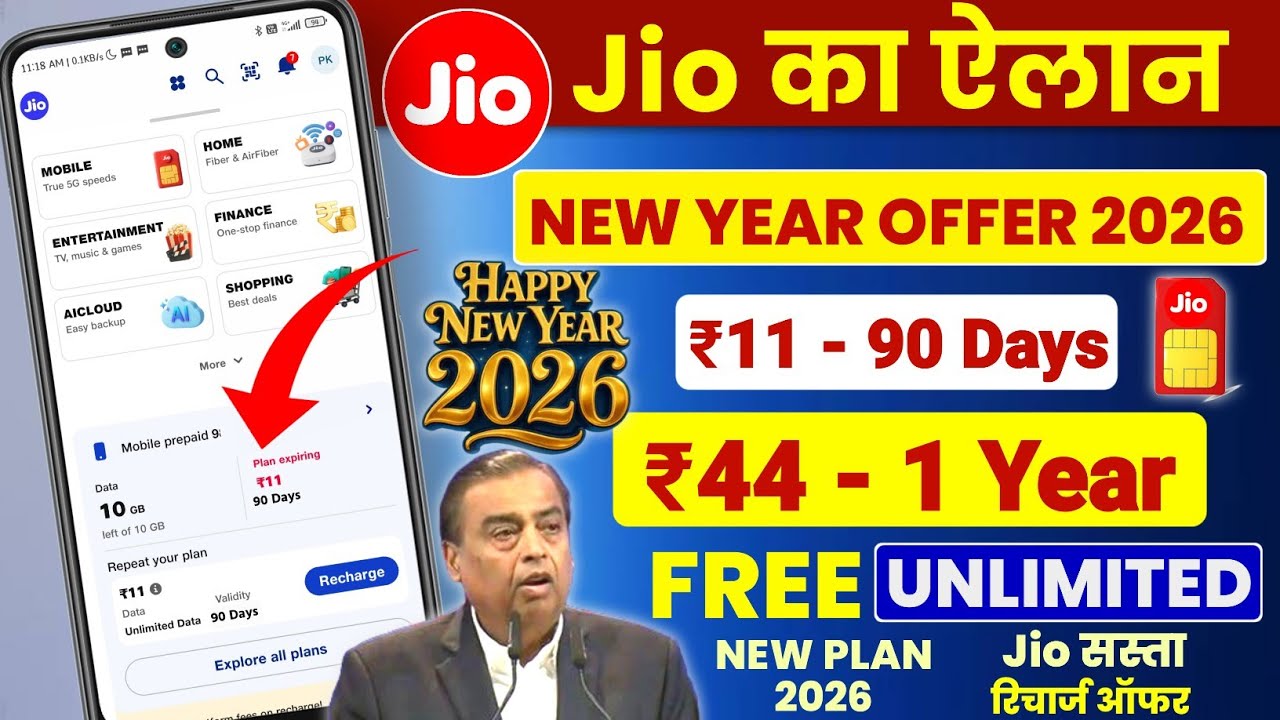 Jio New Year 2026 Offer | Jio New Plan ₹11 में 90 Days Unlimited Data | Jio Best Recharge Plan 2026
