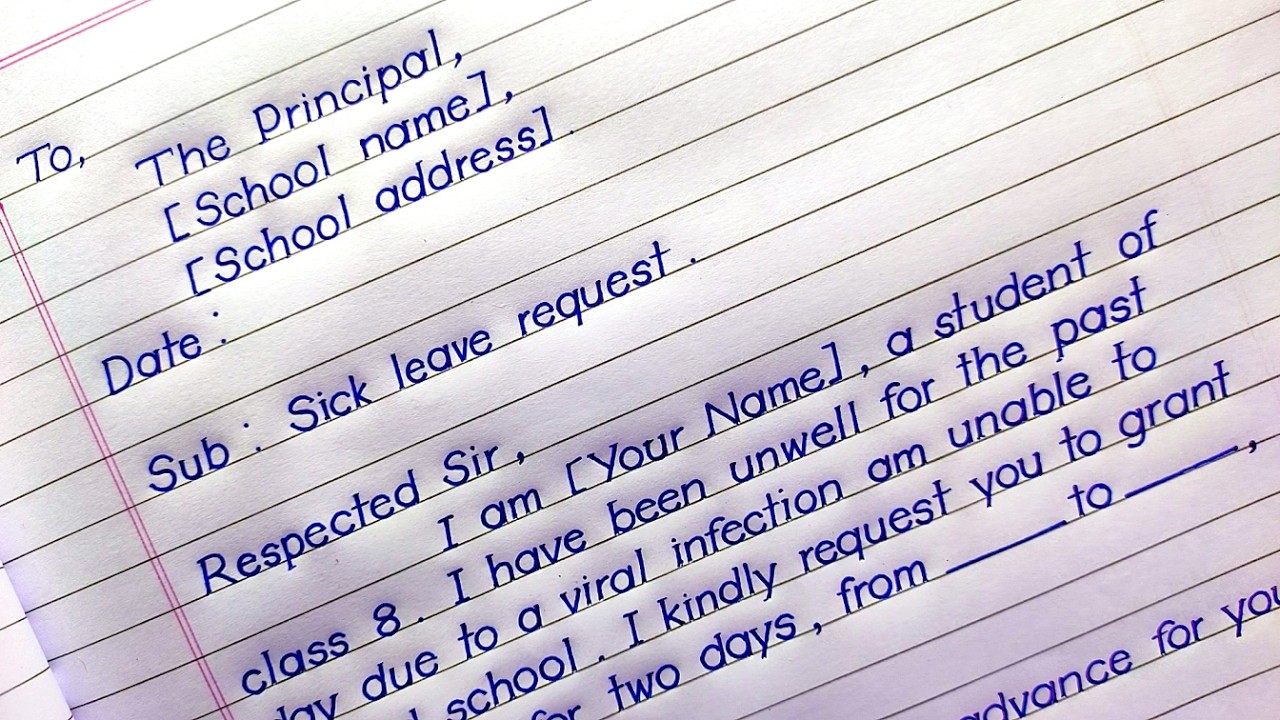 Sick Leave Application for School in English | Class 8