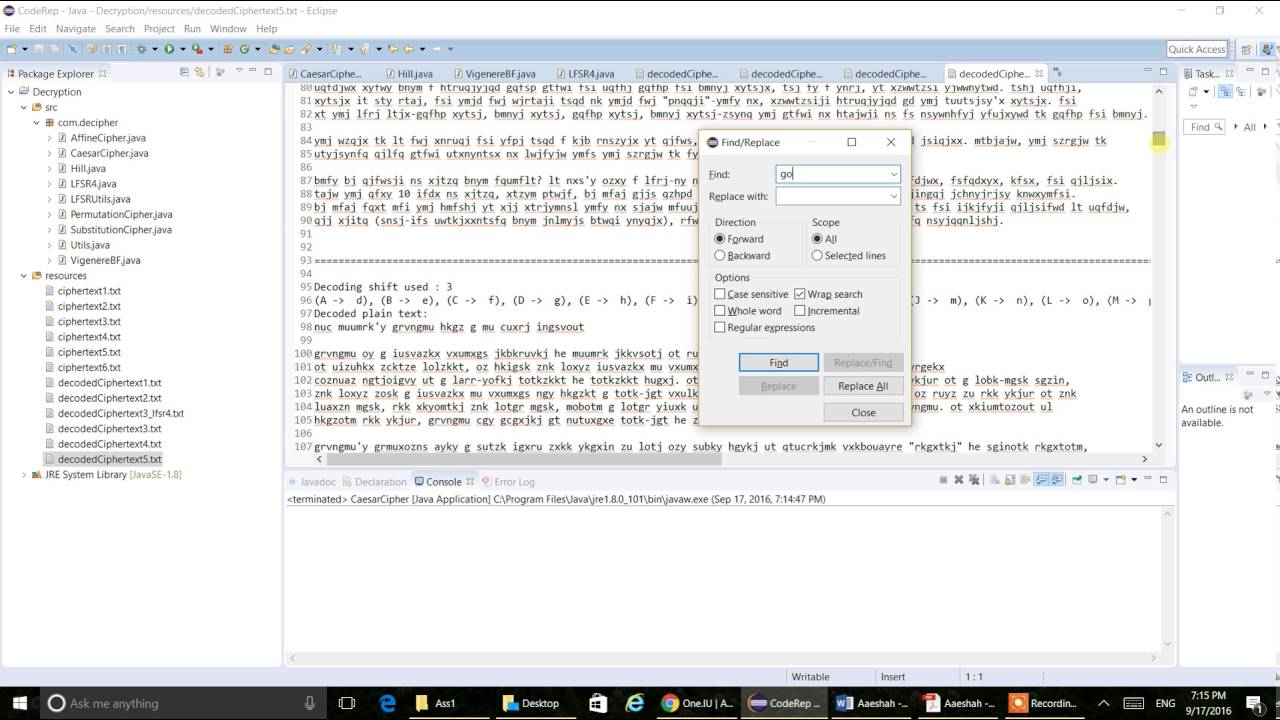 Cryptography Assignment 1: Cipher Implementation Outputs 🔐