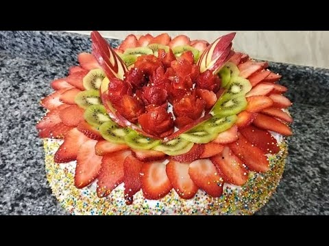 تورته اقتصادية بحجم كبير 🎂(٢بيضه وبدقيق العادي)# تورته الفواكه 🎂سهله وهتعمليها زي المحترفين ناجحه 💯