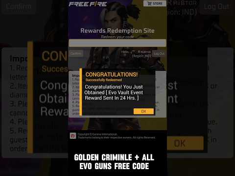 FREE FIRE REDEEM CODE TODAY 5 JUN || GOLDEN CRIMINAL + ALL EVO GUNS CODE 🤯