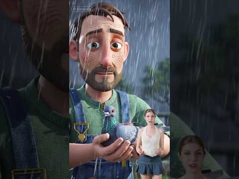 बारिश आती है। किसान भाग कर आता है और कबूतर को बचा लेता है। पानी में #ai #shorts #viral