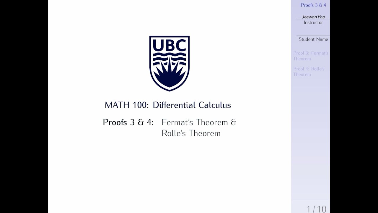 MATH100 Final: Fermat's Theorem Proofs 🧮
