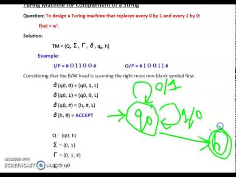 Turing Machine for finding a Complement of a String: f(w) = w' - Theory of Computation