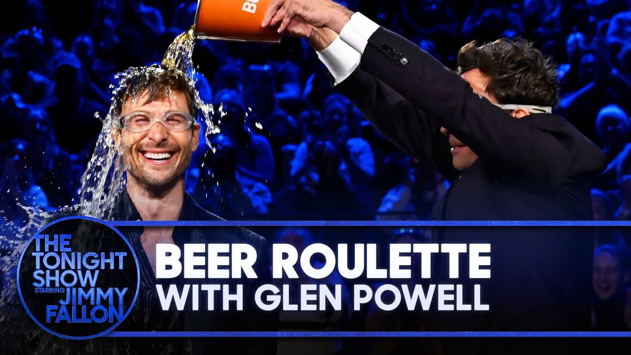 Hilarious Beer Roulette Challenge with Glen Powell on Jimmy Fallon 🍺