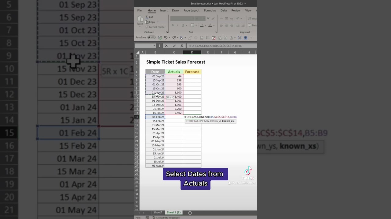 Excel FORECAST.LINEAR for Growth Predictions 📈