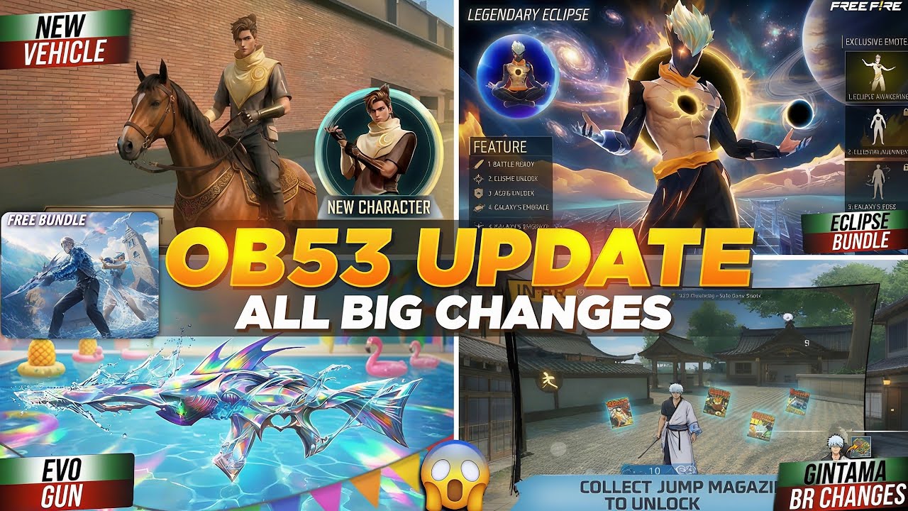 OB53 Update Free Fire🔥🥳| New Horse Vehicle,Gintama Event Changes |Free Fire New Event | ff new event