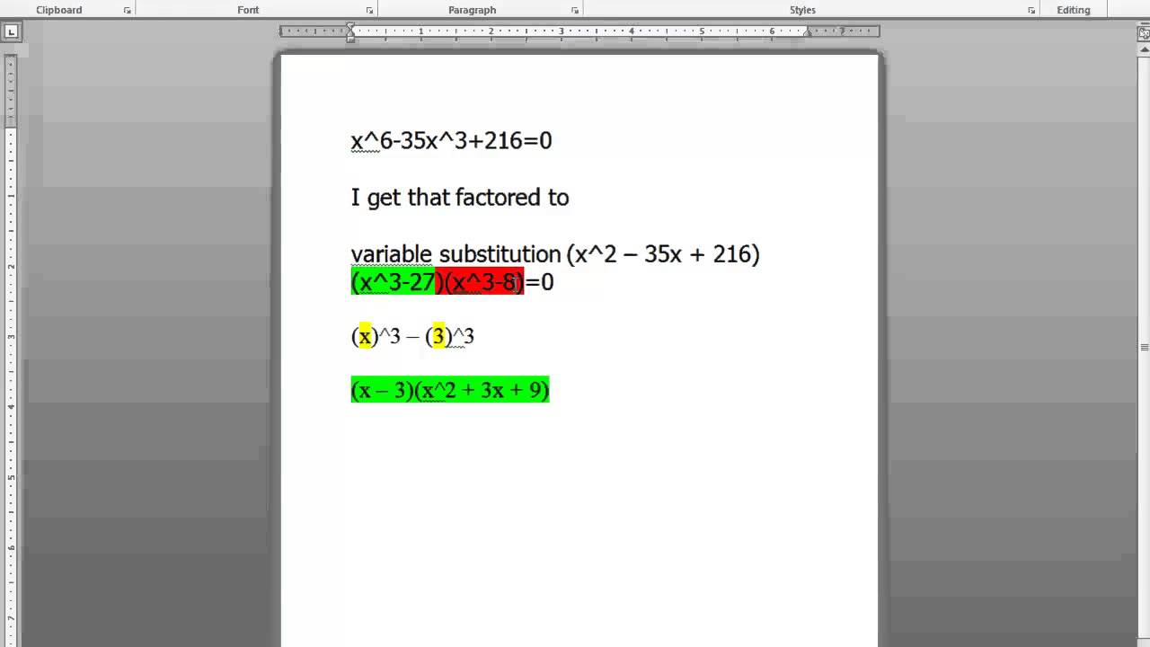 Solving the Polynomial Equation x^6 - 3x^3 + 216 = 0