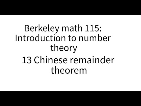 Introduction to number theory lecture 13. The Chinese remainder theorem.