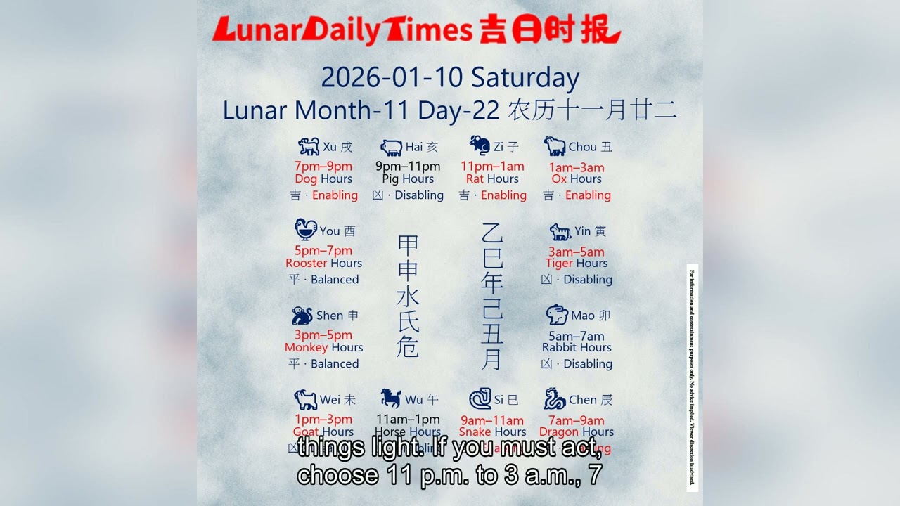 Lunar Calendar Insights | January 10, 2026 | Auspicious Hours & Daily Wisdom by Lunar Daily Times