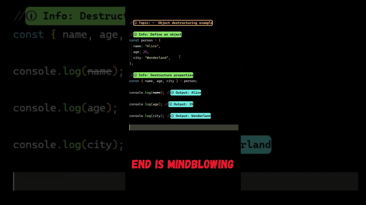 Master JavaScript Object Destructuring in seconds! #coding #shorts