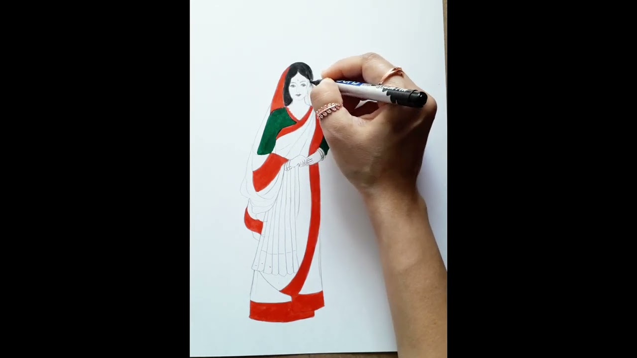 Traditional Bengali Women Drawing & Coloring 🎨