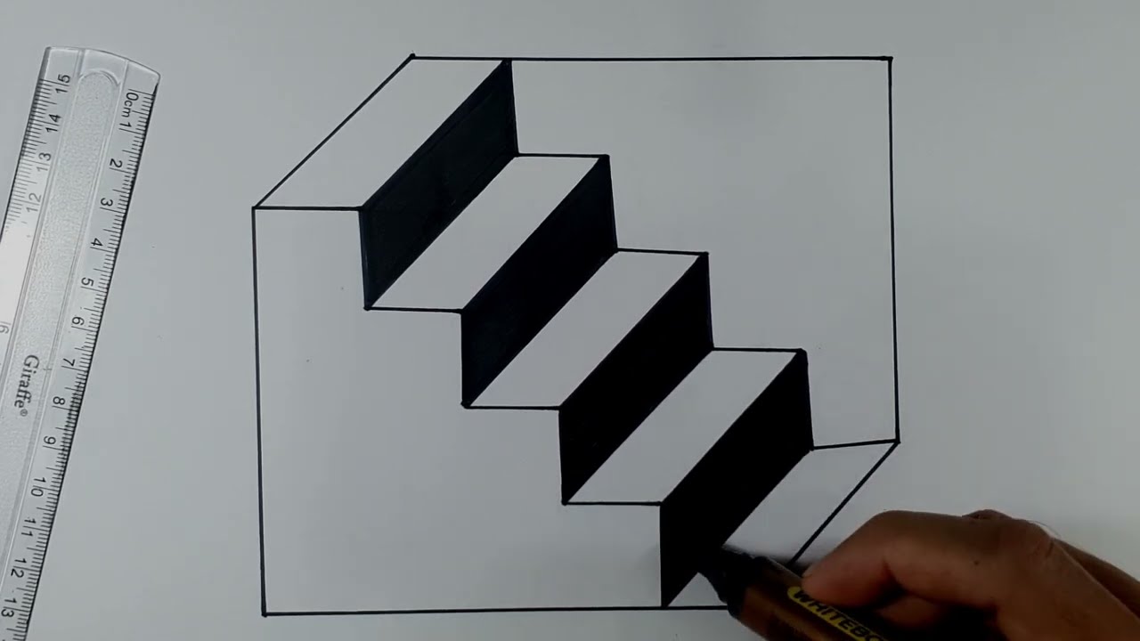 3D Staircase Drawing | How To Draw 3d Stairs Easy Step By Step