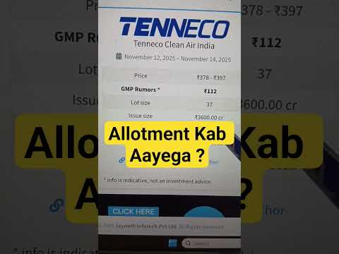 TENNECO Clean Air India IPO Allotment Kab Aayega, TENNECO Clean Air India IPO GMP Today #shorts